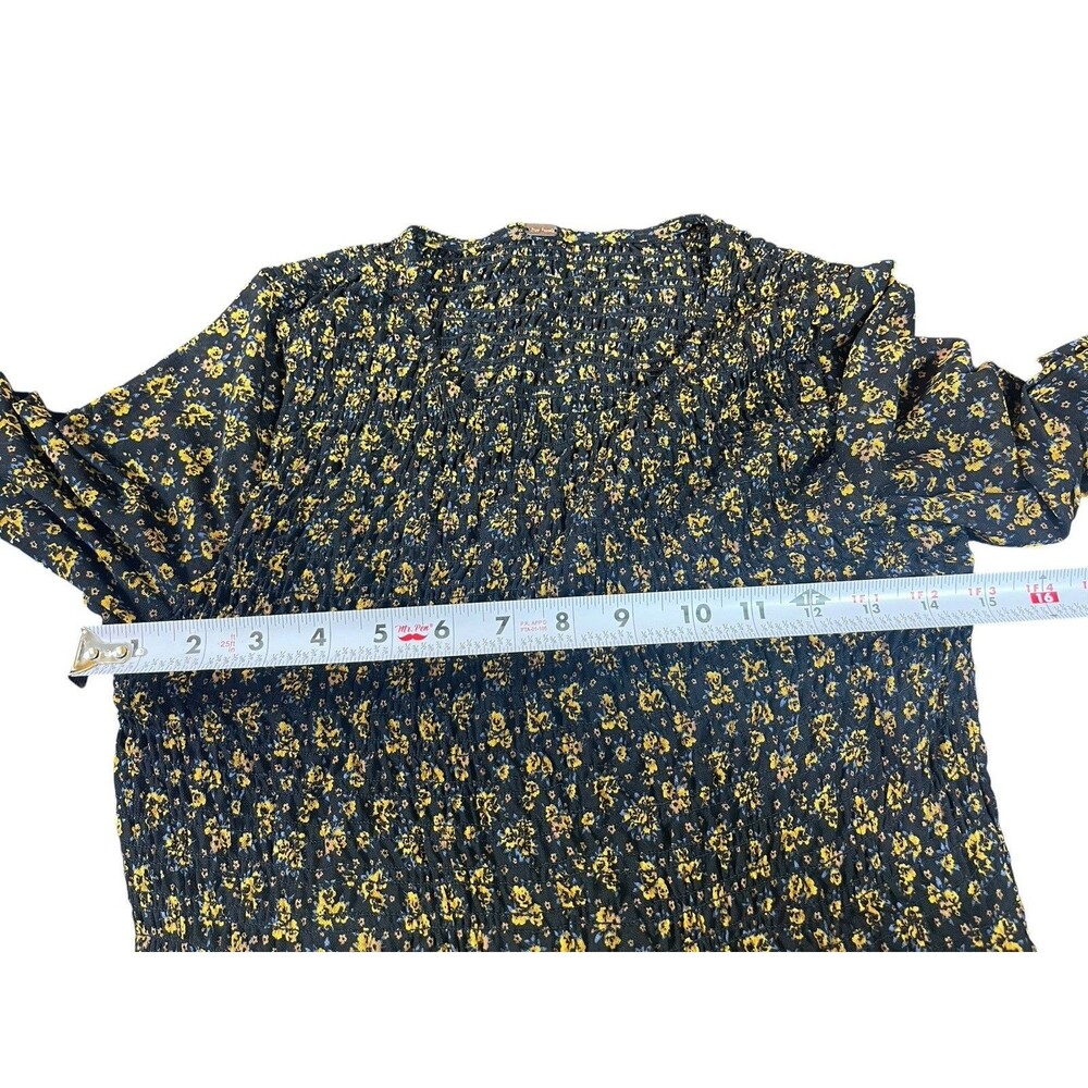 Free People Maxi Dress Small Sheer Mesh Black Yellow Floral Long Sleeve Boho - Picture 12 of 15